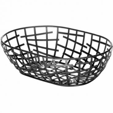 Tablecraft BC7409 9" x 6" x 2 1/2" Complexity Collection Black Powder Coated Metal Oval Basket