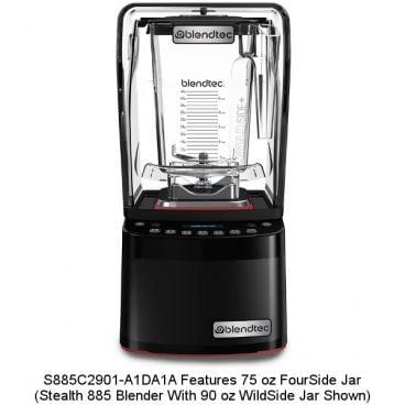 Blendtec S885C2901-A1DA1A Countertop Stealth 885 Blender Package With Sound Enclosure And One 75 oz FourSide Jars, 120V 1800 Watts