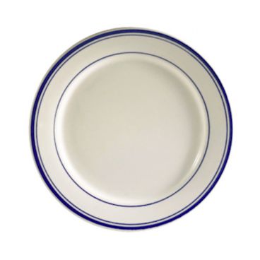 CAC China BLU-16 Blue Line 10.5" American White Ceramic Rolled Edge Plate