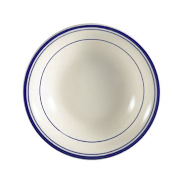 CAC China BLU-32 Blue Line 3.5 Oz. American White Ceramic Rolled Edge Fruit Dish