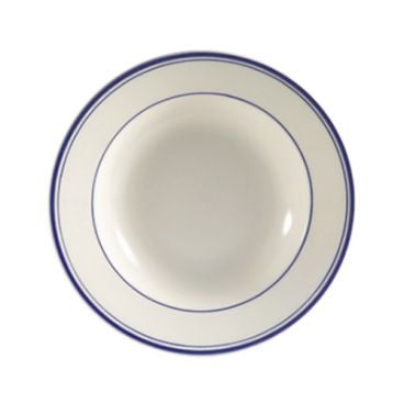 CAC China BLU-3 Blue Line 10 Oz. American White Ceramic Rolled Edge Soup Bowl