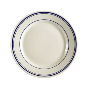 CAC China BLU-6 Blue Line 6.63" American White Ceramic Rolled Edge Plate