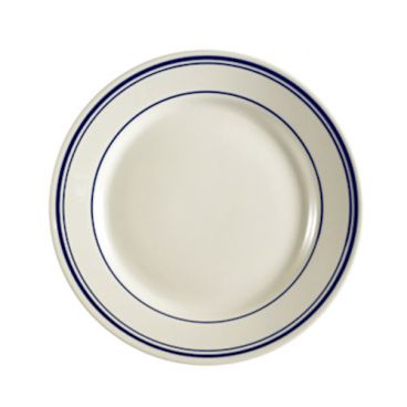 CAC China BLU-8 Blue Line 9" American White Ceramic Rolled Edge Plate