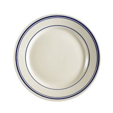 CAC China BLU-9 Blue Line 9.75" American White Ceramic Rolled Edge Plate
