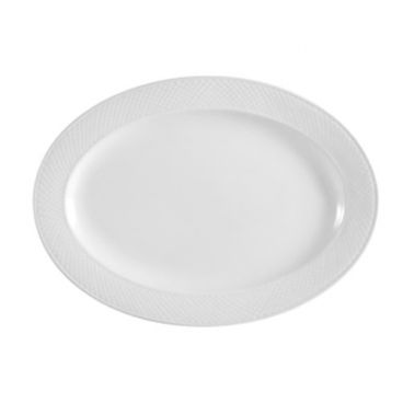 CAC China BST-14 Boston 12.5" Super White Porcelain Embossed Oval Platter