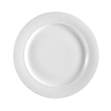 CAC China BST-21 Boston 12" Super White Porcelain Embossed Dinner Plate