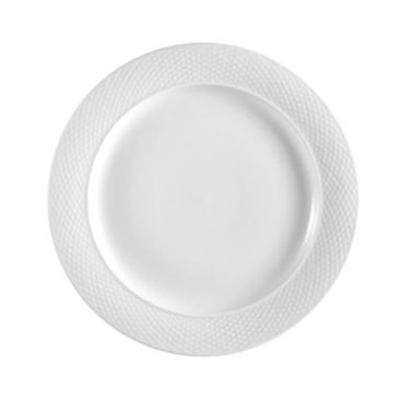 CAC China BST-8 Boston 9.25" Super White Porcelain Embossed Dinner Plate