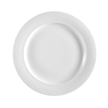 CAC China BST-9 Boston 10" Super White Porcelain Embossed Dinner Plate