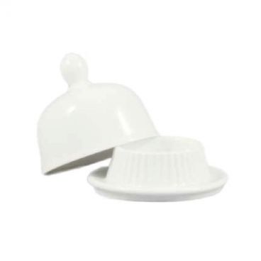 CAC China BUT-1 Gourmet 3.5" Porcelain Butter Dish and Lid Set, Super White