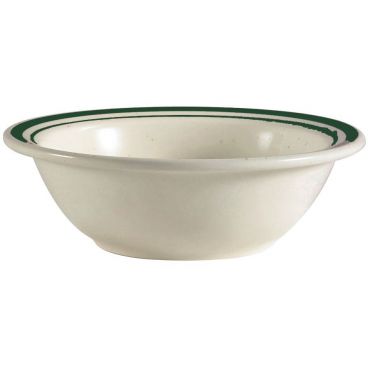 CAC China CES-10 Emerald Collection 6 3/8" Diameter Round 1 3/4" Tall 13 oz Capacity Emerald Speckled / American White Stoneware Grapefruit Bowl