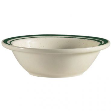 CAC China CES-11 Emerald Collection 4 3/4" Diameter Round 1" Tall 5 oz Capacity Emerald Speckled / American White Stoneware Fruit Dish