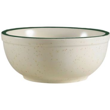 CAC China CES-15 Emerald Collection 5 5/8" Diameter Round 2" Tall 12 1/2 oz Capacity Emerald Speckled / American White Stoneware Nappie Bowl