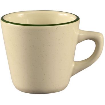 CAC China CES-1 Emerald Collection 3 1/2" Diameter Round 3" Tall 7 oz Capacity Emerald Speckled / American White Stoneware Coffee Cup