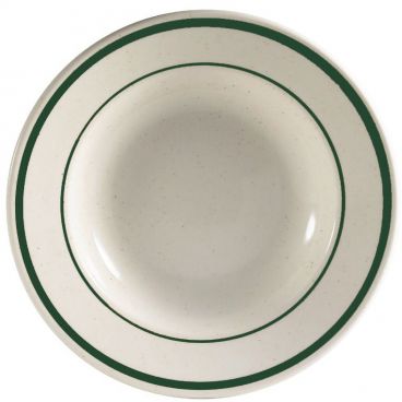 CAC China CES-3 Emerald Collection 9" Diameter Round 2" Tall 10 oz Capacity Emerald Speckled / American White Stoneware Soup Plate