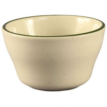 CAC China CES-4 Emerald Collection 4" Diameter Round 2 1/2" Tall 7 1/4 oz Capacity Emerald Speckled / American White Stoneware Bouillon Cup