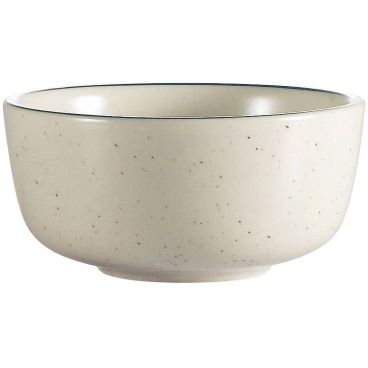 CAC China CES-95 Emerald Collection 4 3/8" Diameter Round 2 1/4" Tall 9 1/2 oz Capacity Emerald Speckled / American White Stoneware Jung Bowl