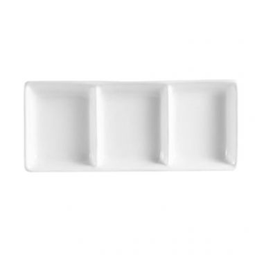 CAC China CN-D3 7-1/2" Super White Porcelain 3-Compartment Square Divided Sauce Dish