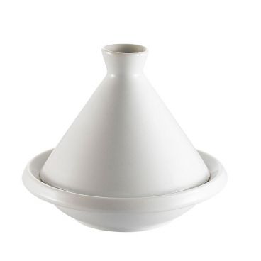 CAC China COL-A8 Super White 8-1/2" Round Porcelain Tajine Dish With Conical Cover
