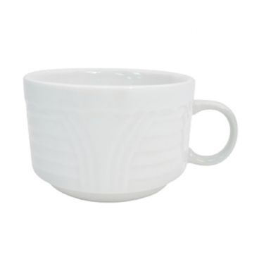 CAC China CRO-1-S Corona 8 Oz. Super White Porcelain Embossed Stacking Cup