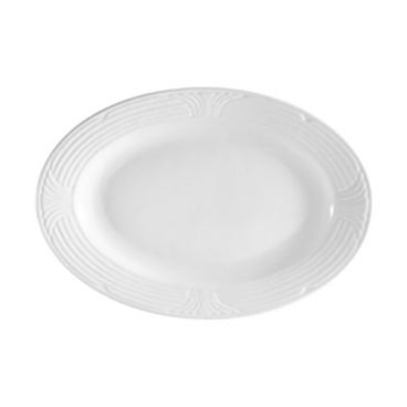 CAC China CRO-12 Corona 10" Super White Porcelain Embossed Oval Platter