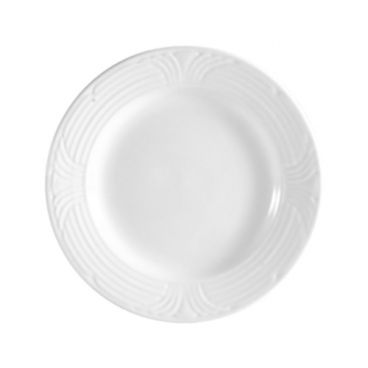 CAC China CRO-16 Corona 10.5" Super White Porcelain Embossed Dinner Plate