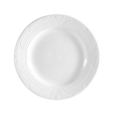 CAC China CRO-20 Corona 11.25" Super White Porcelain Embossed Dinner Plate