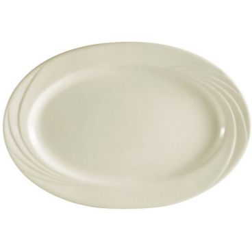 CAC China GAD-12 Garden State Collection 10 1/2" x 7 3/4" Oval 1" Tall Embossed Porcelain Bone White Platter
