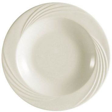 CAC China GAD-120 Garden State Collection 12" Diameter Round 1 3/4" Tall 24 oz Capacity Embossed Porcelain Bone White Pasta Bowl