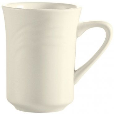 CAC China GAD-17 Garden State Collection 3" Diameter Round 3 3/4" Tall 8 oz Capacity Embossed Porcelain Bone White Kim Mug With Handle