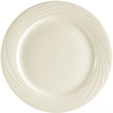 CAC China GAD-20 Garden State Collection 11 1/4" Diameter Round 1 1/4" Tall Embossed Porcelain Bone White Plate