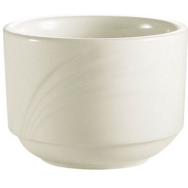 CAC China GAD-4 Garden State Collection 3 1/2" Diameter Round 2 1/2" Tall 7 1/2 oz Capacity Embossed Porcelain Bone White Stackable Bouillon Cup Without Handle
