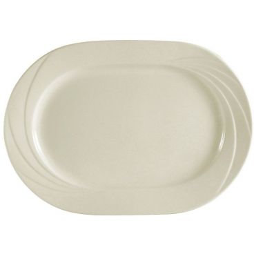 CAC China GAD-93 Garden State Collection 11 3/4" x 8 1/2" Rectangular Oblong 1" Tall Embossed Porcelain Bone White Platter