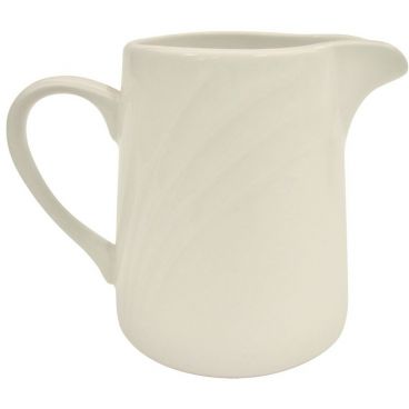CAC China GAD-PC Garden State Collection 3" x 2 1/4" x 3 1/2" Tall 6 oz Capacity Embossed Porcelain Bone White Creamer With Handle
