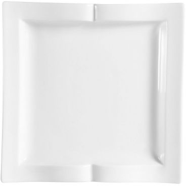 CAC China GBK-3 Goldbook Collection 8 1/2" x 8 1/2" Square 1 1/4" Tall 12 oz Capacity Embossed Porcelain Bone White Pasta Plate