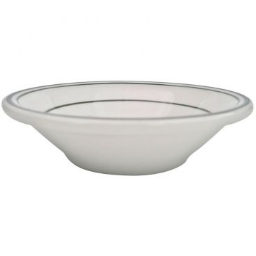 CAC China GS-11 Greenbrier Collection 4 3/4" Diameter Round 1" Tall 5 oz Capacity Rolled Edge Stoneware Ceramic Green Band / American White Fruit Dish