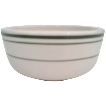CAC China GS-95 Greenbrier Collection 4 3/8" Diameter Round 2 1/4" Tall 9 1/2 oz Capacity Rolled Edge Stoneware Ceramic Green Band / American White Jung Bowl