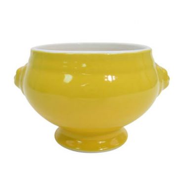 CAC China LN-15-Y 15 oz. Yellow Porcelain Lion Head Bouillon
