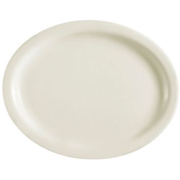CAC China NRC-12 Narrow Rim Collection 9 1/2" x 7 1/4" Oval 3/4" High American White Stoneware Ceramic Platter