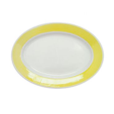 CAC China R-12-Y Rainbow 10.38" Yellow Stoneware Rolled Edge Oval Platter