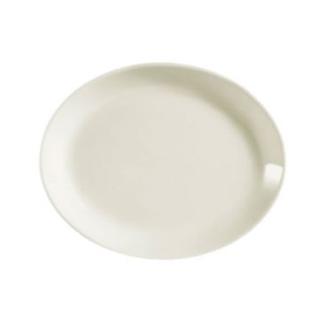 CAC China REC-12C Rolled Edge 10.5" American White Ceramic Coupe Oval Platter