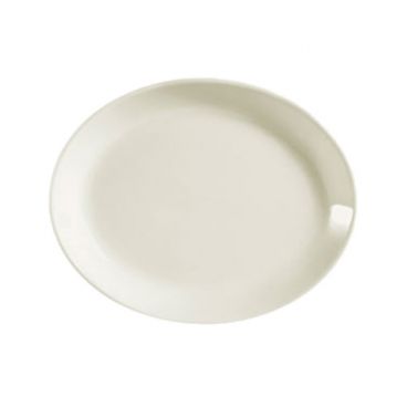 CAC China REC-14C Rolled Edge 12.75" American White Ceramic Coupe Oval Platter