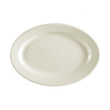 CAC China REC-19 Rolled Edge 13.5" American White Ceramic Oval Platter
