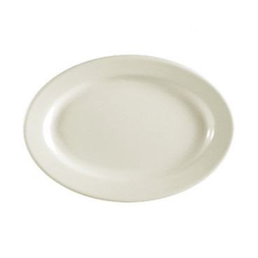 CAC China REC-34 Rolled Edge 9.38" American White Ceramic Oval Platter