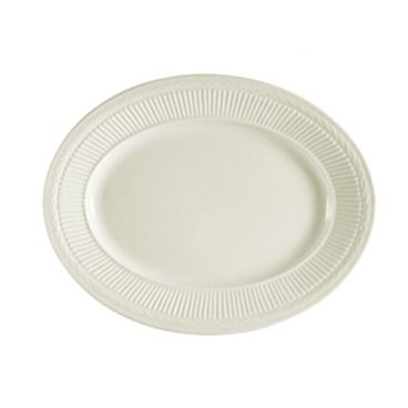 CAC China RID-12 Ridgemont 9.5" American White Ceramic Oval Platter