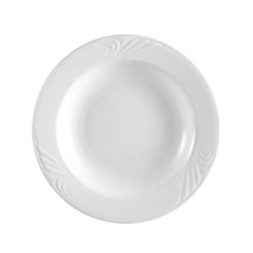 CAC China RSV-110 Roosevelt 20 Oz. Super White Porcelain Embossed Pasta Bowl
