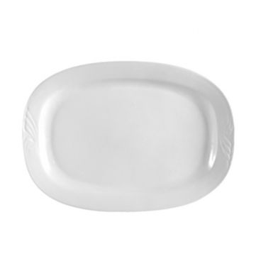CAC China RSV-93 Roosevelt 12" Super White Porcelain Embossed Oblong Platter