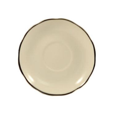 CAC China SC-2B Seville 6" American White Ceramic Scallop Edge Saucer With Black Band