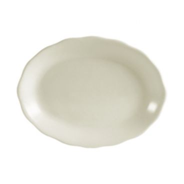 CAC China SC-40 Seville 7-1/2" American White Scallop Edge Ceramic Oval Platter