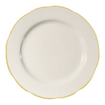 CAC China SC-5G Seville 5-1/2" American White Ceramic Scalloped Edge Plate With Gold Band