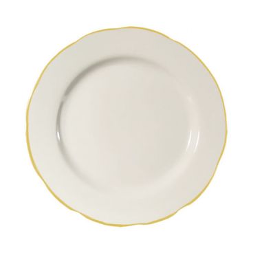 CAC China SC-6G Seville 6-3/8" American White Ceramic Scalloped Edge Plate With Gold Band